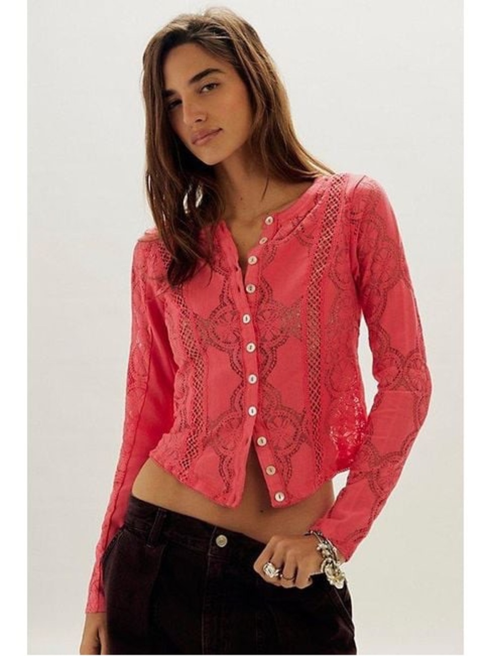 Free People jae lace lace sleeve top